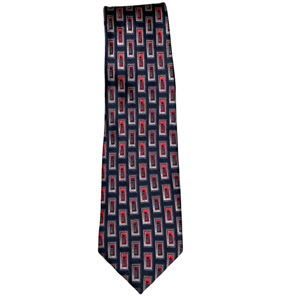 Cape Cod Neckwear 100% Silk Tie Red Black Geometric Handmade Long Abstract